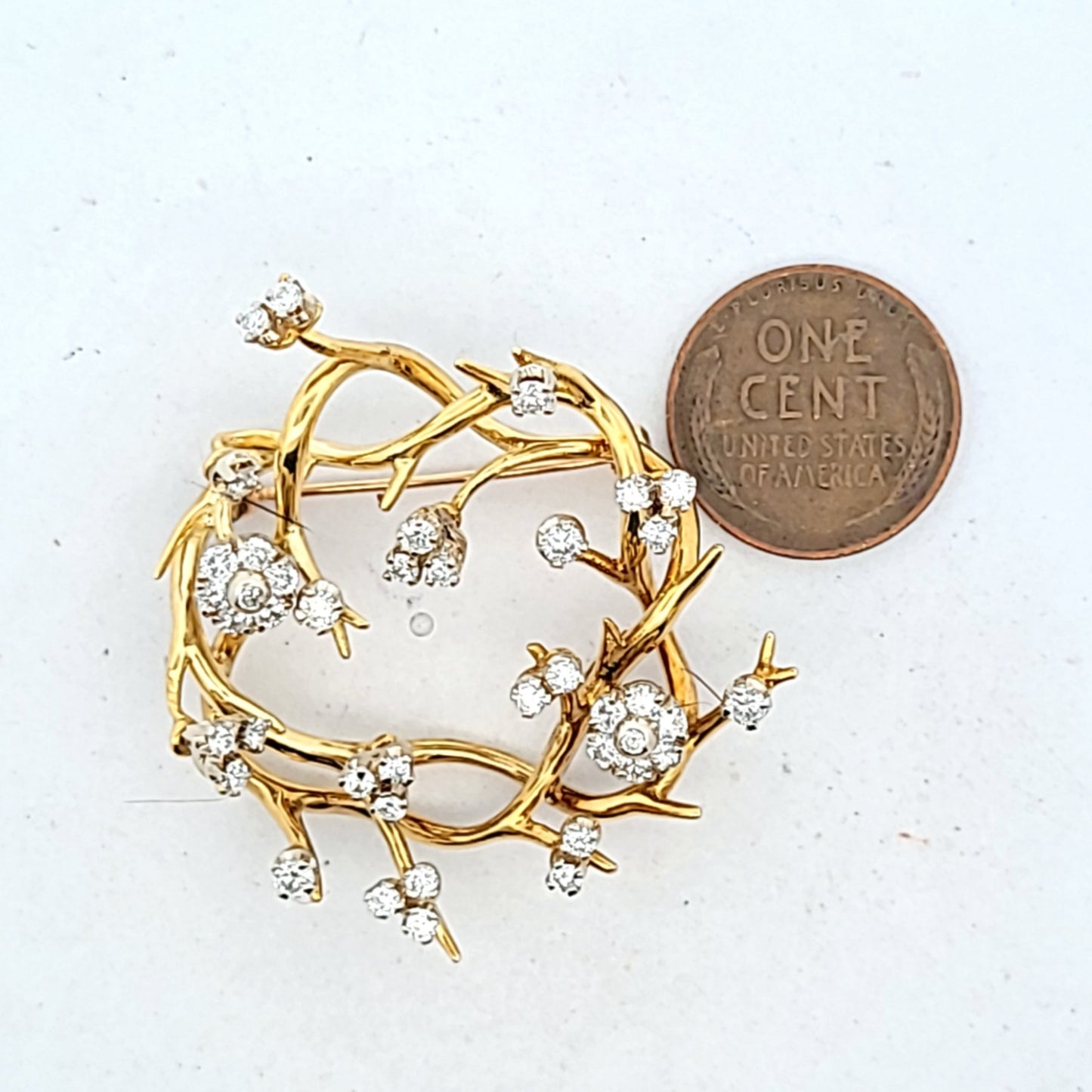 Tiffany & Co. 18K Yellow Gold En Tremblant Diamond Flower & Branch Pin