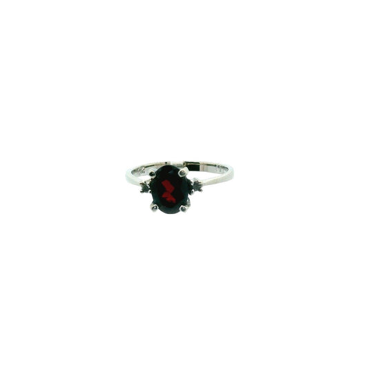 10K White Gold Diamond Garnet Ring