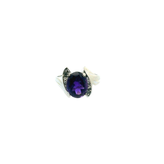 10K White Gold Diamond & Amethyst Ring