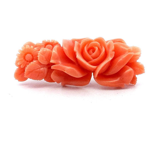 Vintage $2000 14K Carved Floral Salmon Coral Gump's Brooch