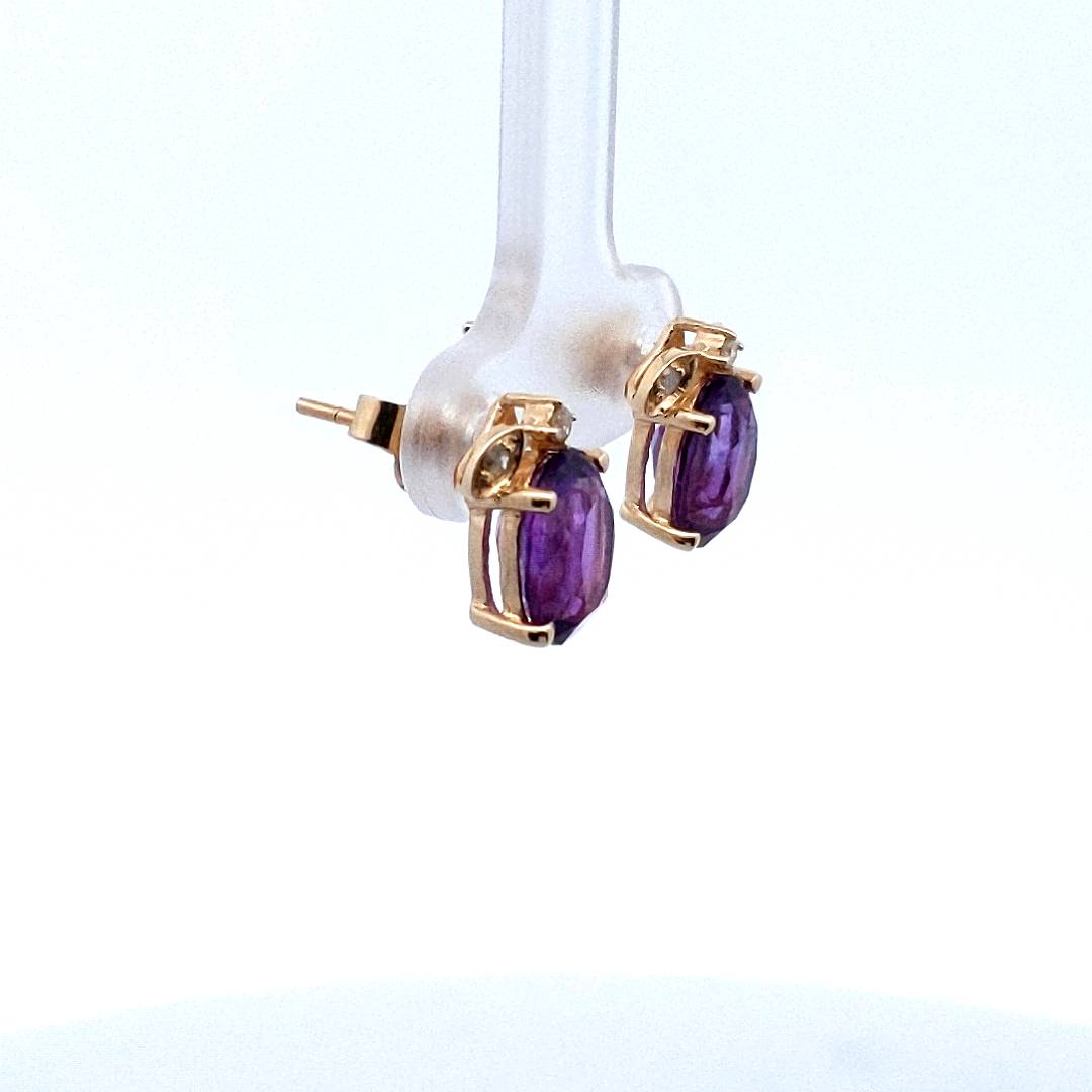 Estate 14K Yellow Gold Amethyst Diamond Earrings