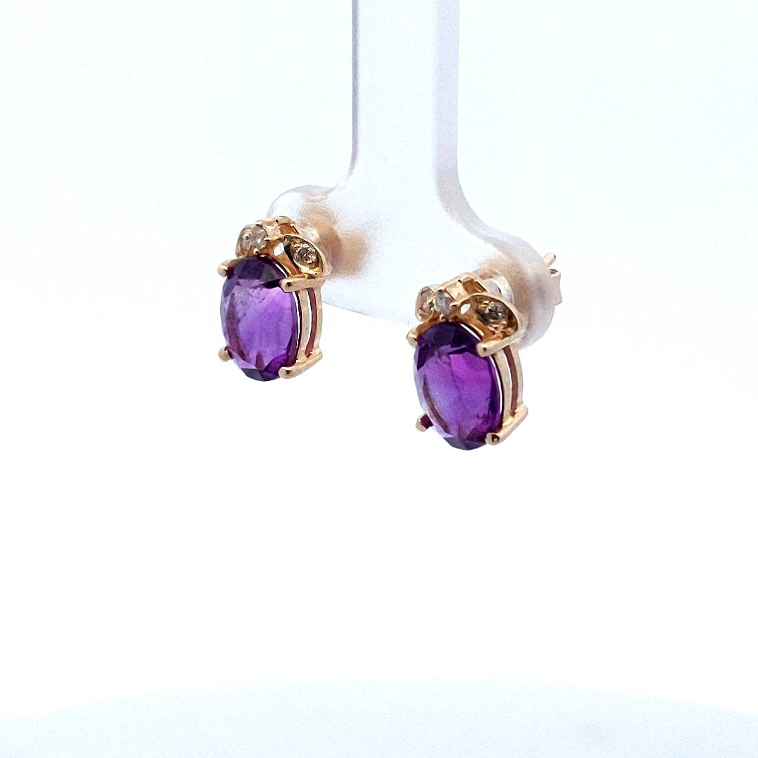Estate 14K Yellow Gold Amethyst Diamond Earrings