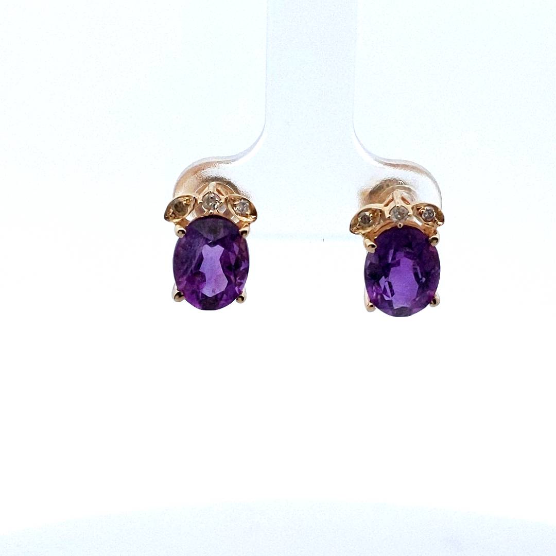 Estate 14K Yellow Gold Amethyst Diamond Earrings