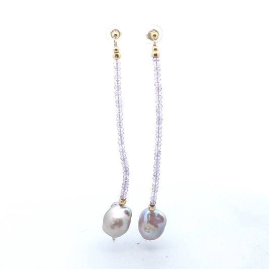 Estate $350 18K Yellow Gold Amethyst Large Pearl Drop Earrings