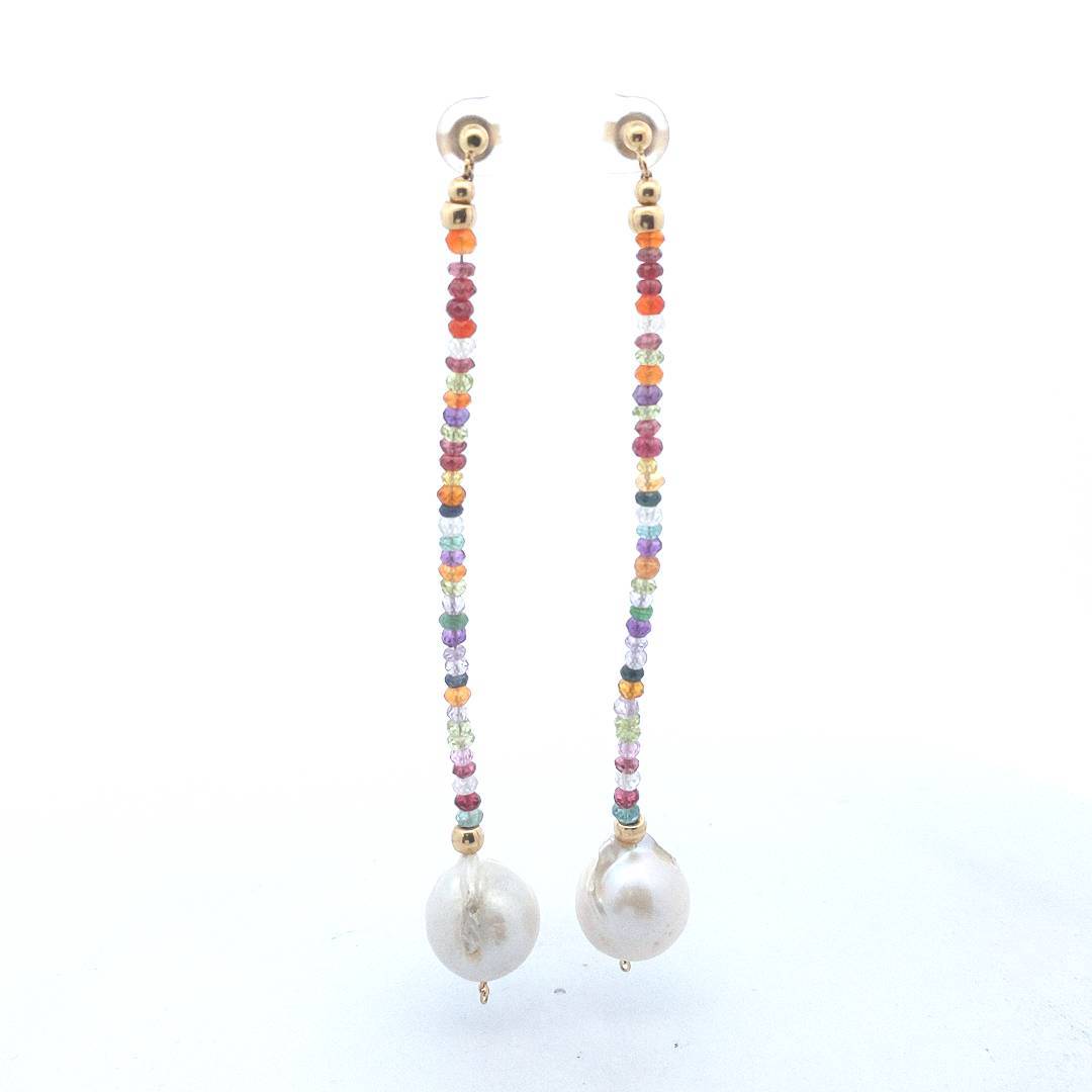Estate $350 18K Yellow Gold Multi Color Large Pearl Earrings