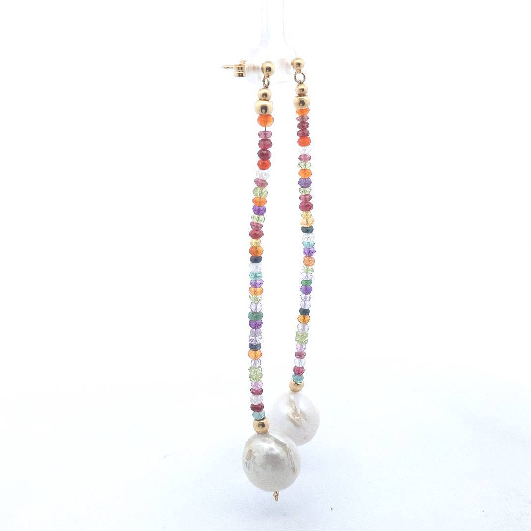 Estate $350 18K Yellow Gold Multi Color Large Pearl Earrings