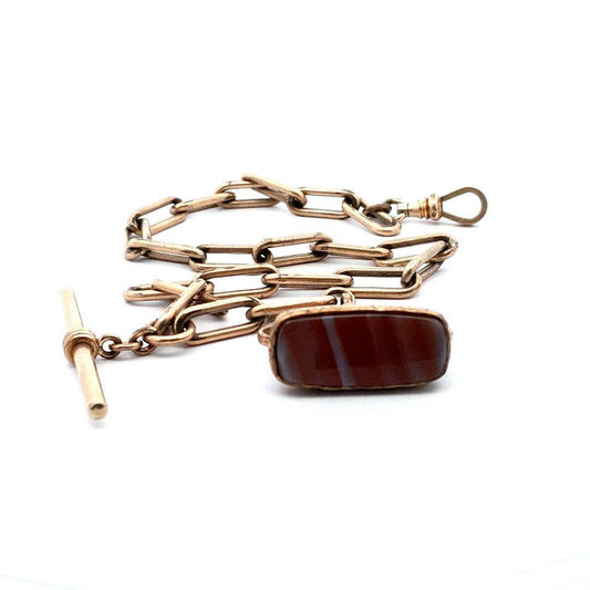 Antique Gold Filled Banded Agate Fob Pocket Watch Chain