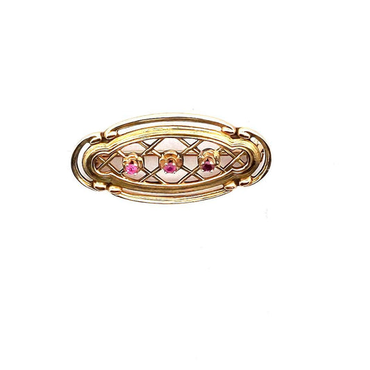 Antique 14K Yellow Gold Edwardian Ruby Lattice Brooch