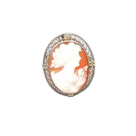 Antique 14K Yellow Gold Filigree Carved Cameo Brooch
