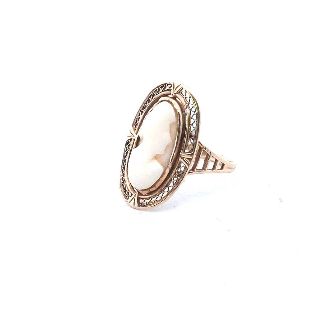 Antique $180 10K Yellow Gold Filigree Design Cameo Ring