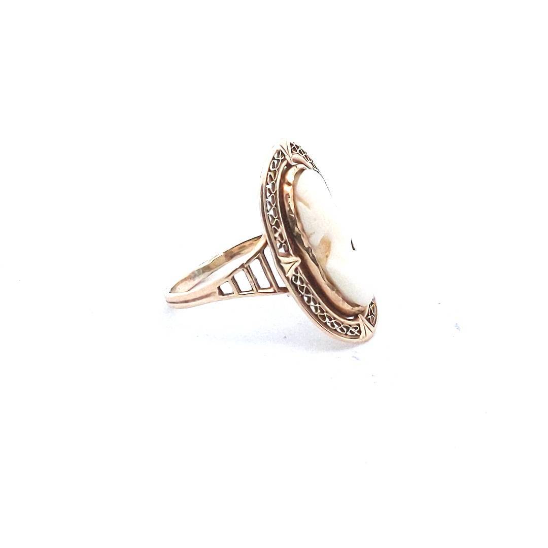 Antique $180 10K Yellow Gold Filigree Design Cameo Ring