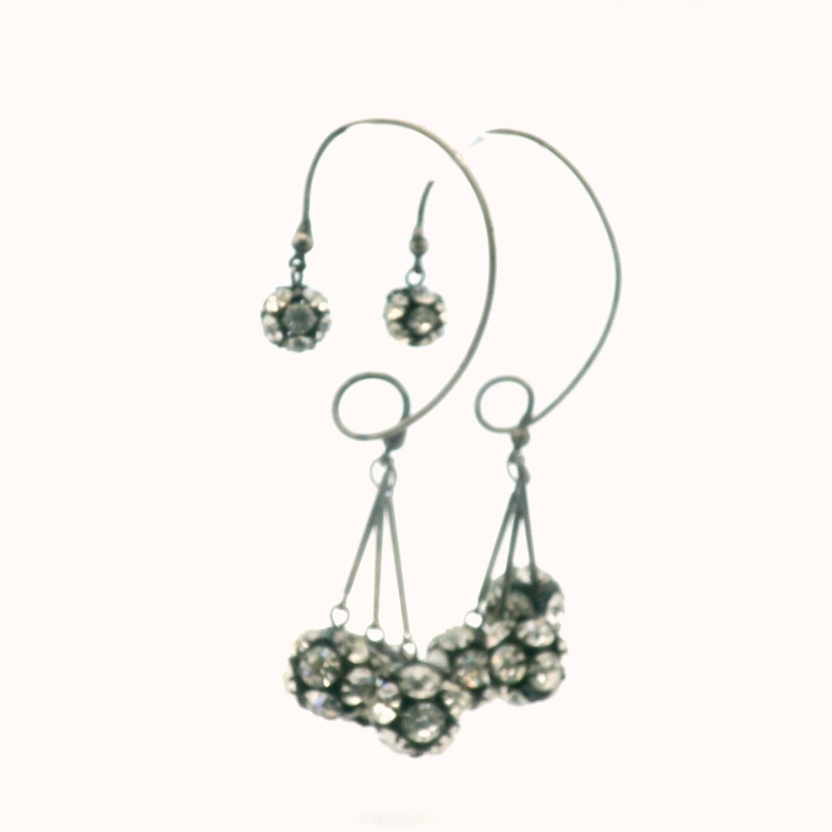 Ma'Mselle Silver Plated Base Metal Rhinestone Ball Earrings