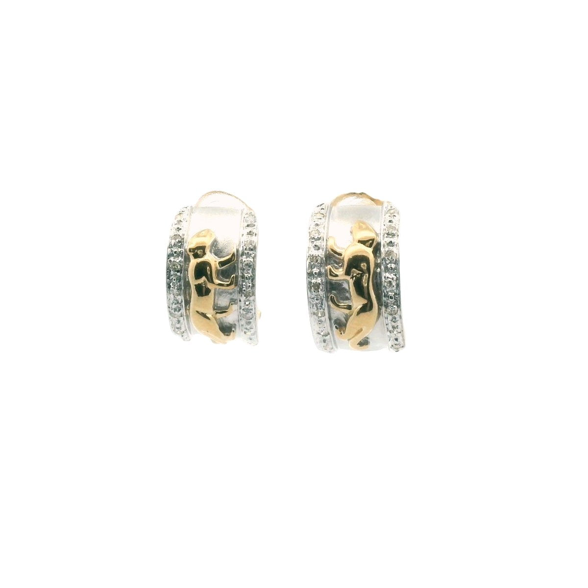 14K Two Tone Gold Diamond Panther Earrings