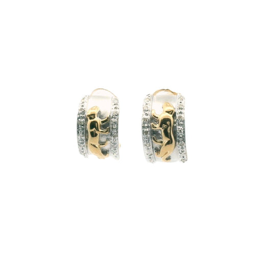 14K Two Tone Gold Diamond Panther Earrings