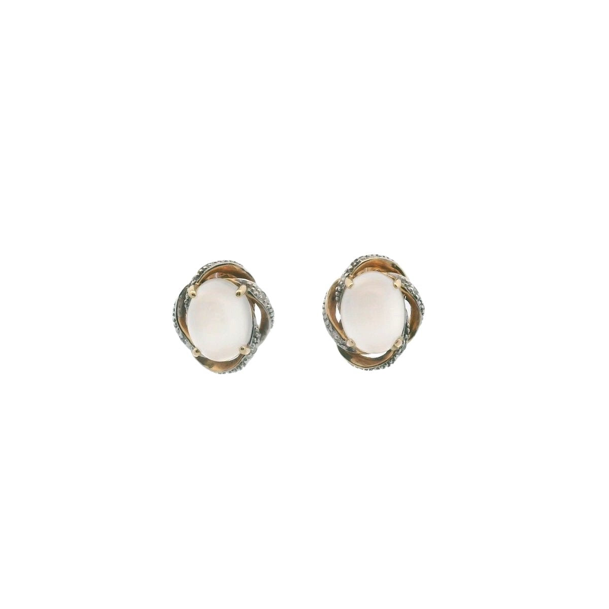 14K Two Tone Gold Diamond & Moonstone Knot Earrings
