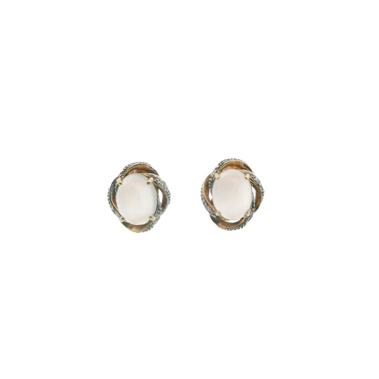 14K Two Tone Gold Diamond & Moonstone Knot Earrings
