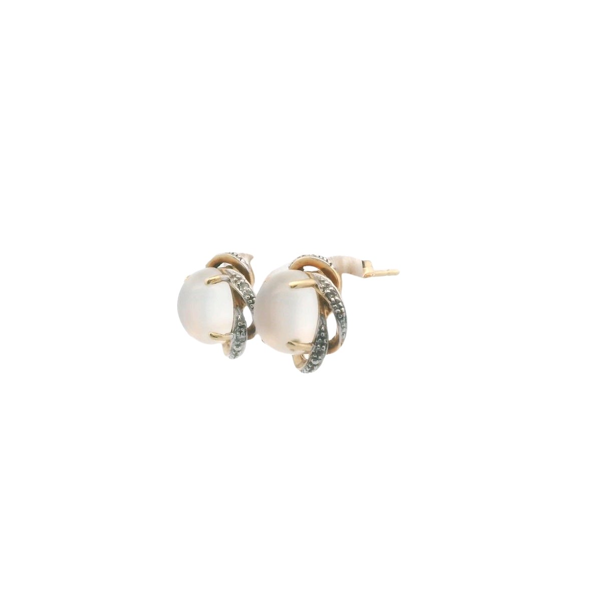 14K Two Tone Gold Diamond & Moonstone Knot Earrings