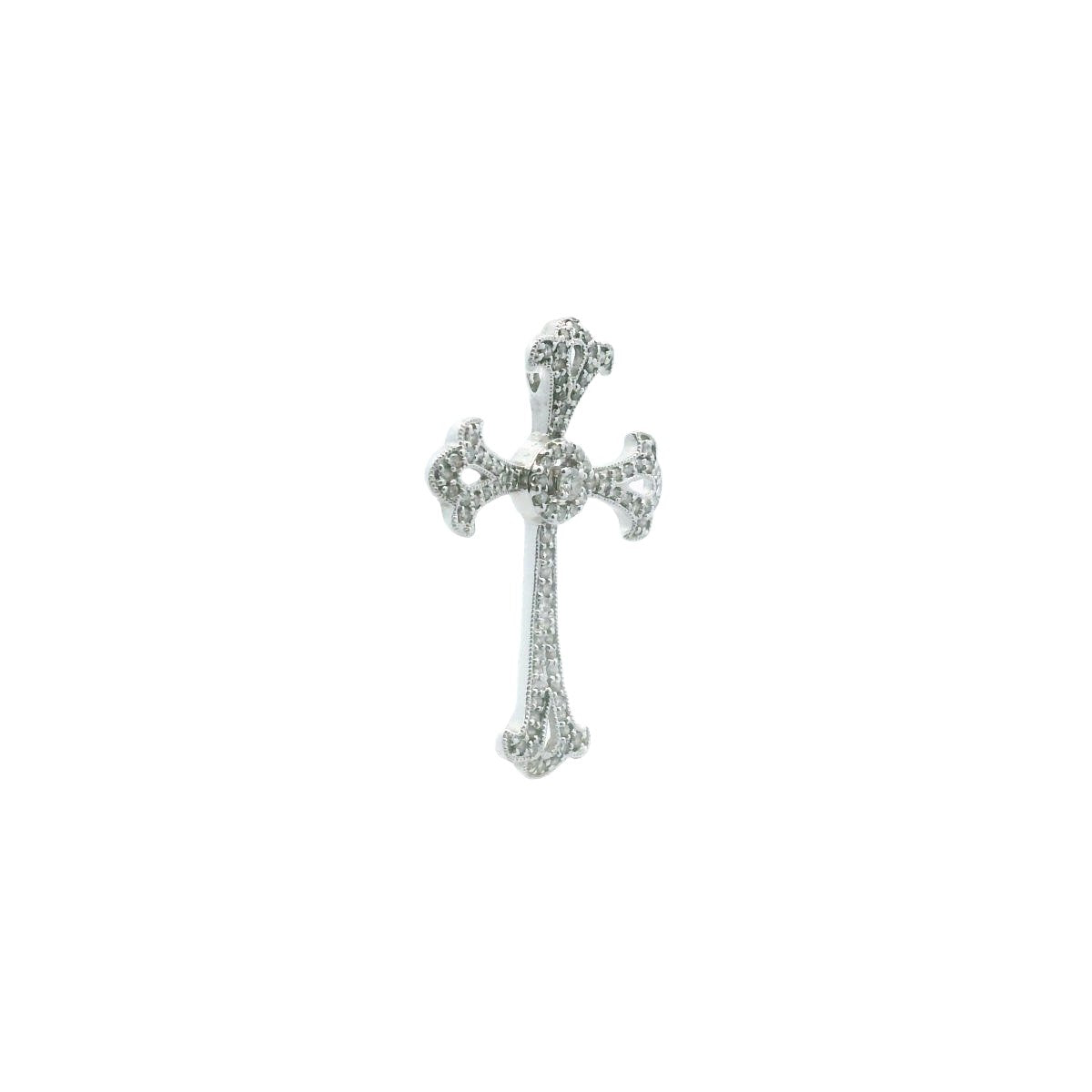 18K White Gold Natural Diamond Cross Pendant