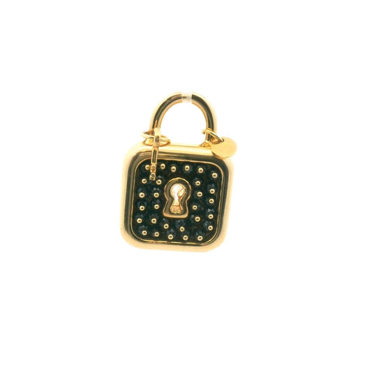 Vintage 14K Yellow Gold Sapphire Bead Padlock Pendant