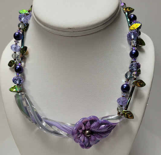 Joel Bloomberg Sterling Silver Art Glass Flower Necklace