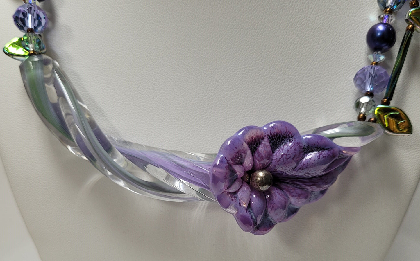 Joel Bloomberg Sterling Silver Art Glass Flower Necklace