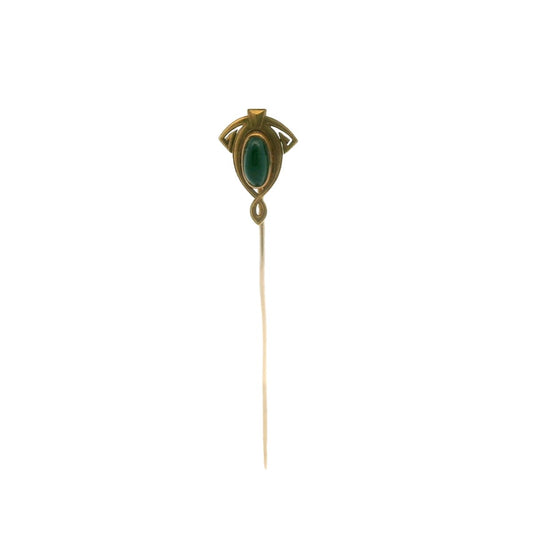 Alling & Co Art Noveau 14K Yellow Gold Nephrite Jade Stick Pin