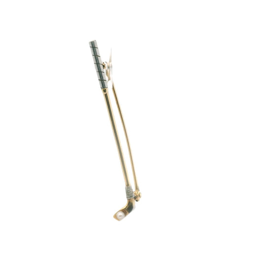 Antique 14K Two Tone Gold Pearl Golf Club Brooch