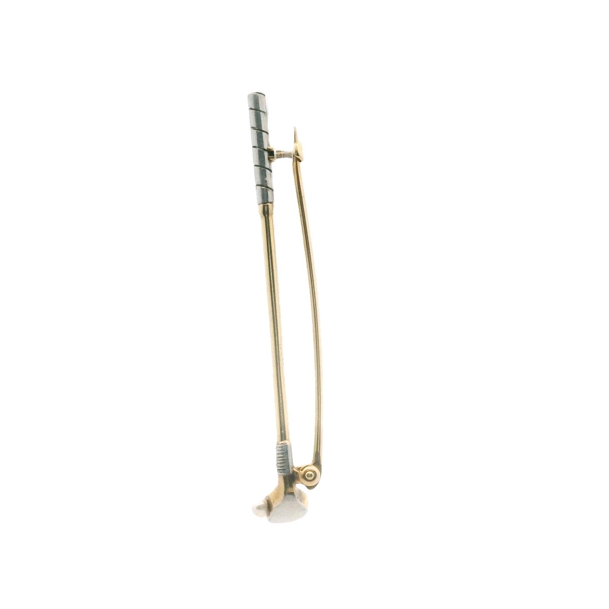 Antique 14K Two Tone Gold Pearl Golf Club Brooch
