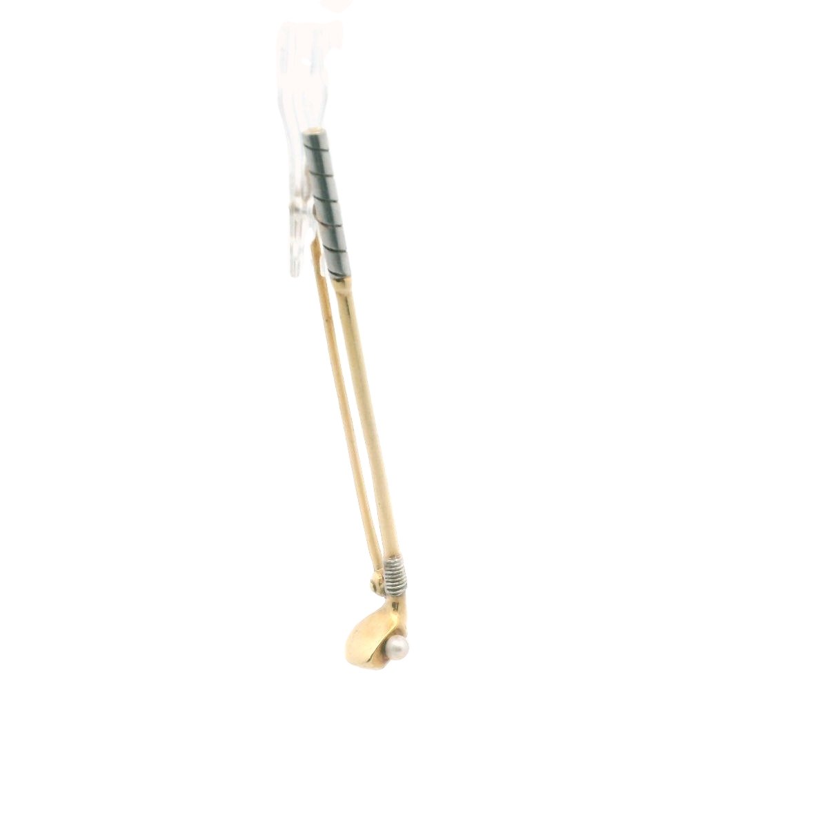 Antique 14K Two Tone Gold Pearl Golf Club Brooch