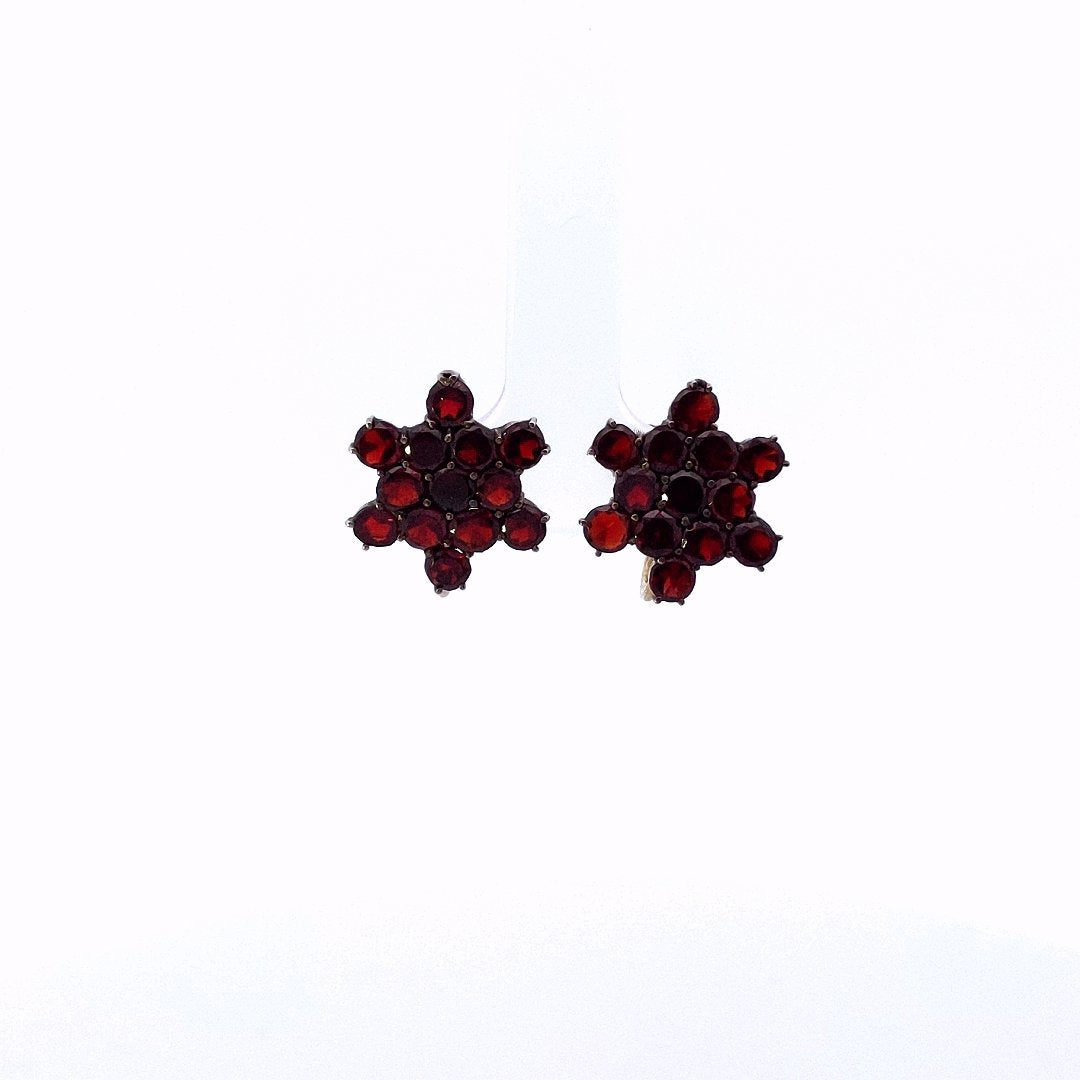 Vintage $150 Gold Filled Bohemian Garnet Cluster Earrings