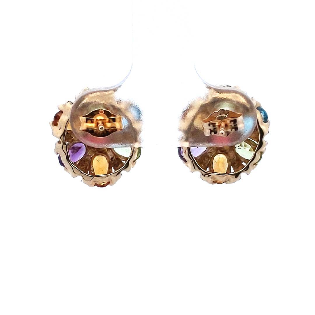 Estate 10K Yellow Gold Multi-Stone Cluster Earrings