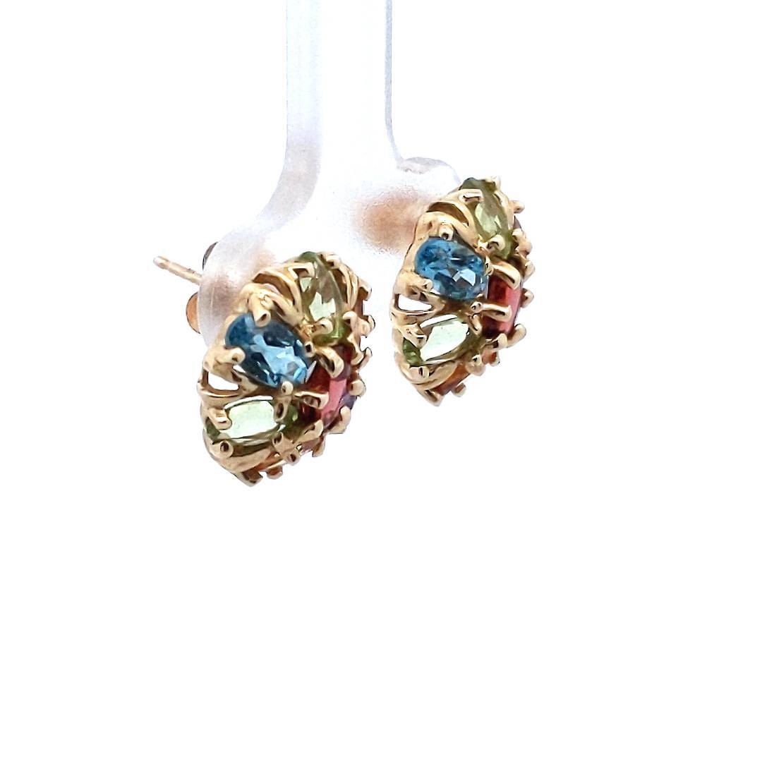 Estate 10K Yellow Gold Multi-Stone Cluster Earrings