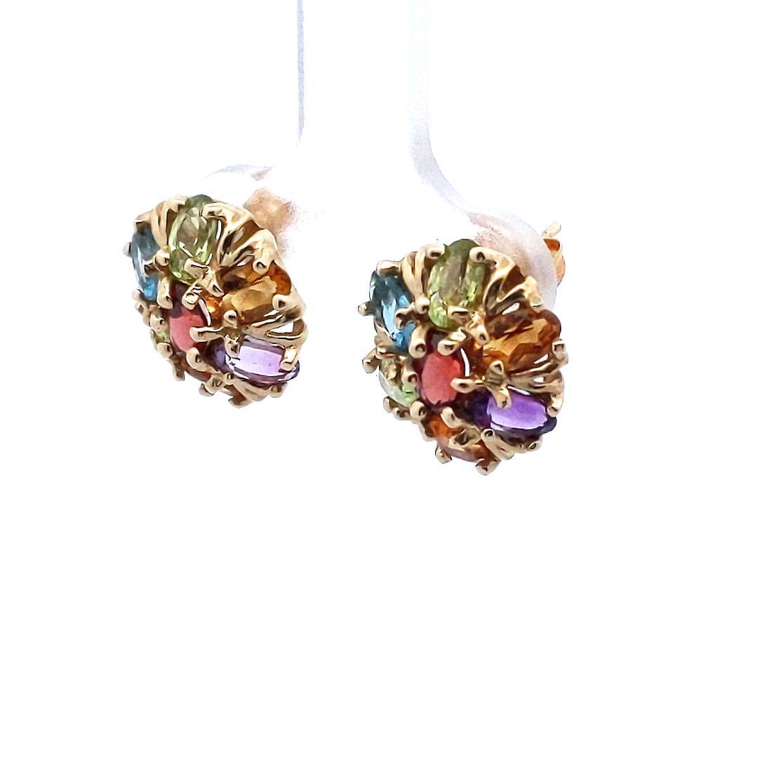 Estate 10K Yellow Gold Multi-Stone Cluster Earrings