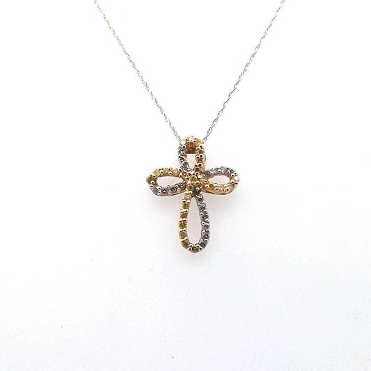 14K 2-Tone Gold White & Irradiated Yellow Diamond Infinity Cross Necklace