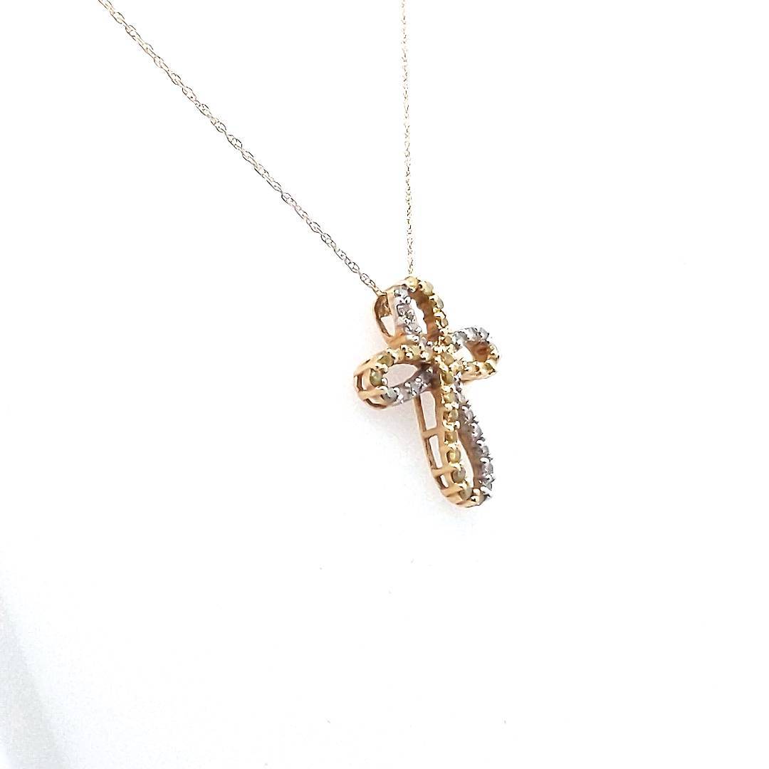 14K 2-Tone Gold White & Irradiated Yellow Diamond Infinity Cross Necklace