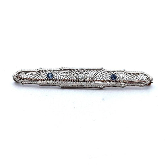 Platinum & 14K Gold Diamond & Lab Created Sapphire Filigree Brooch