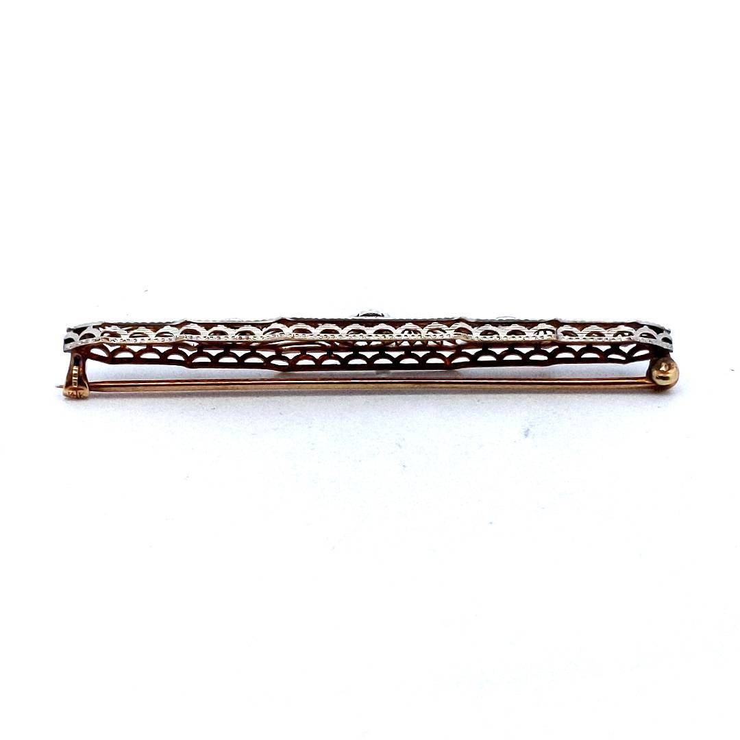 Platinum & 14K Gold Diamond & Lab Created Sapphire Filigree Brooch