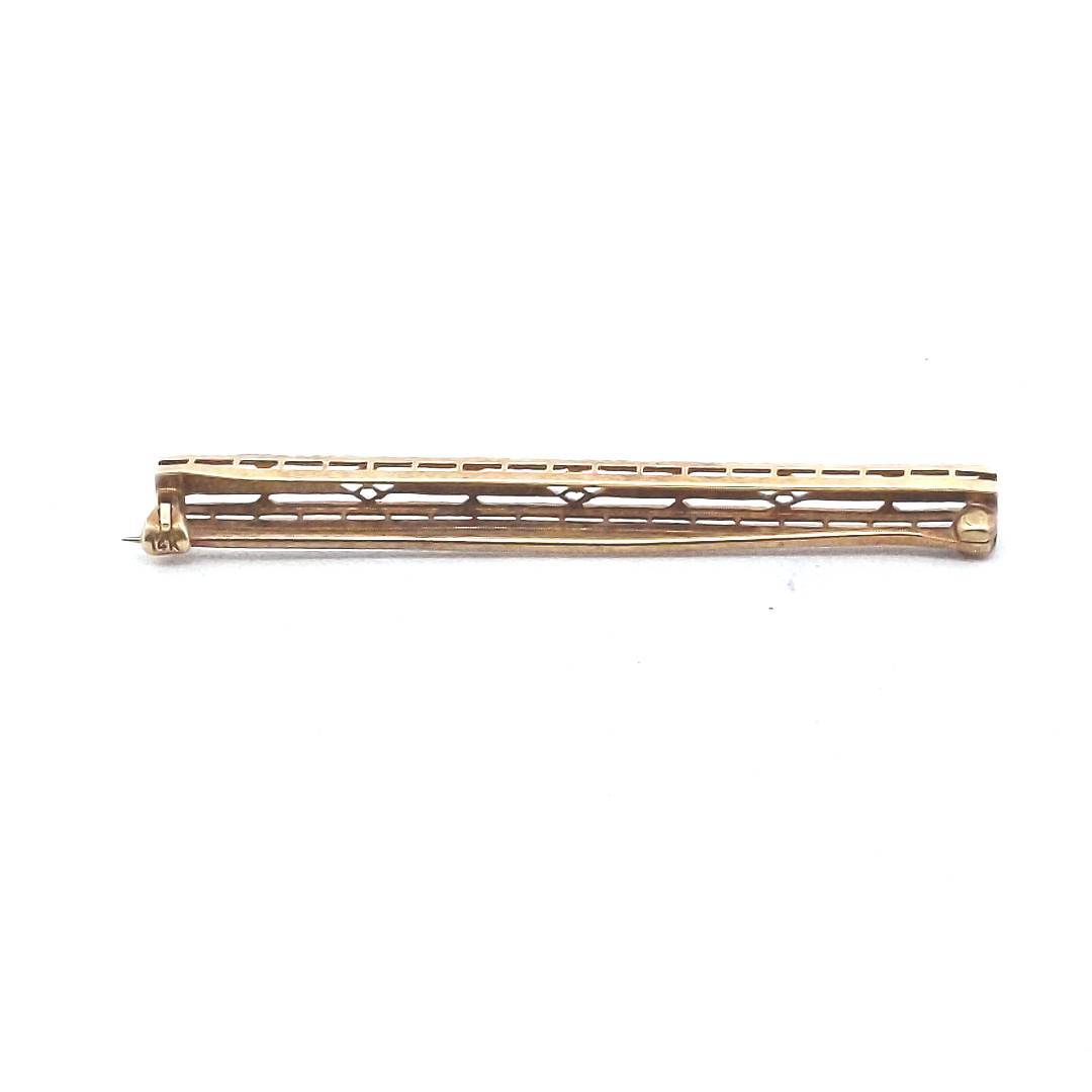 Antique 14K Yellow Gold Platinum Top Edwardian Filigree Bar Brooch