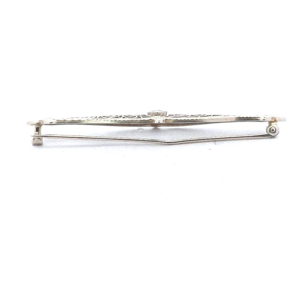 Antique 14K White Gold Edwardian Lab Created Sapphire Filigree Brooch