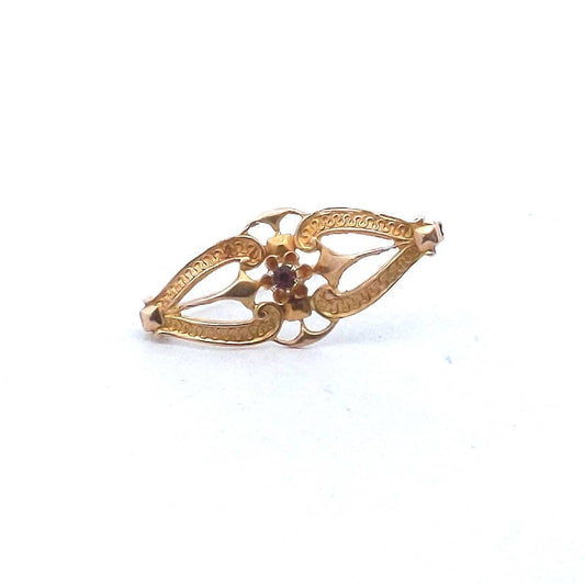 Antique 10K Yellow Gold Edwardian Red Paste Brooch
