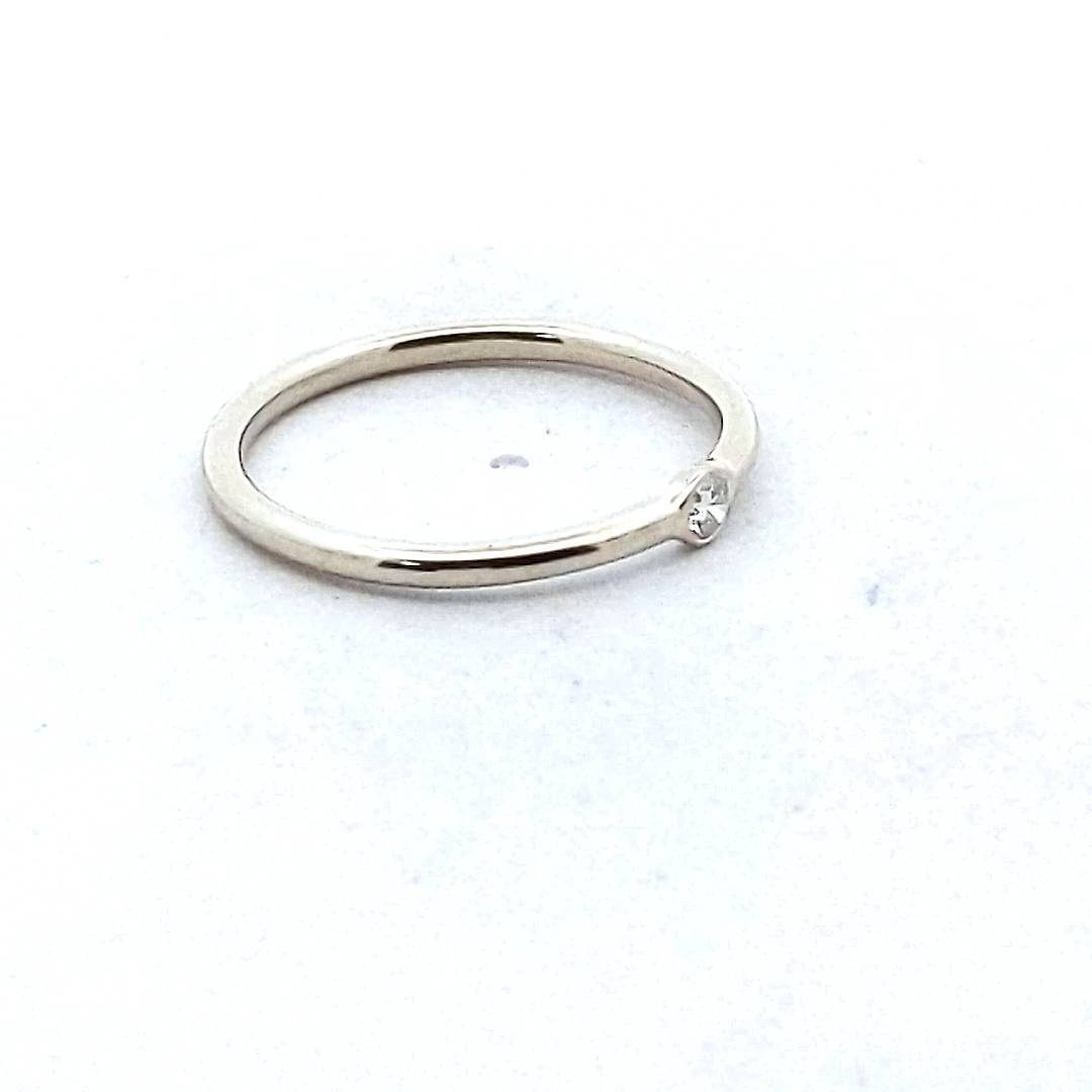 Estate 14K White Gold Bezel Set Diamond Stackable Band