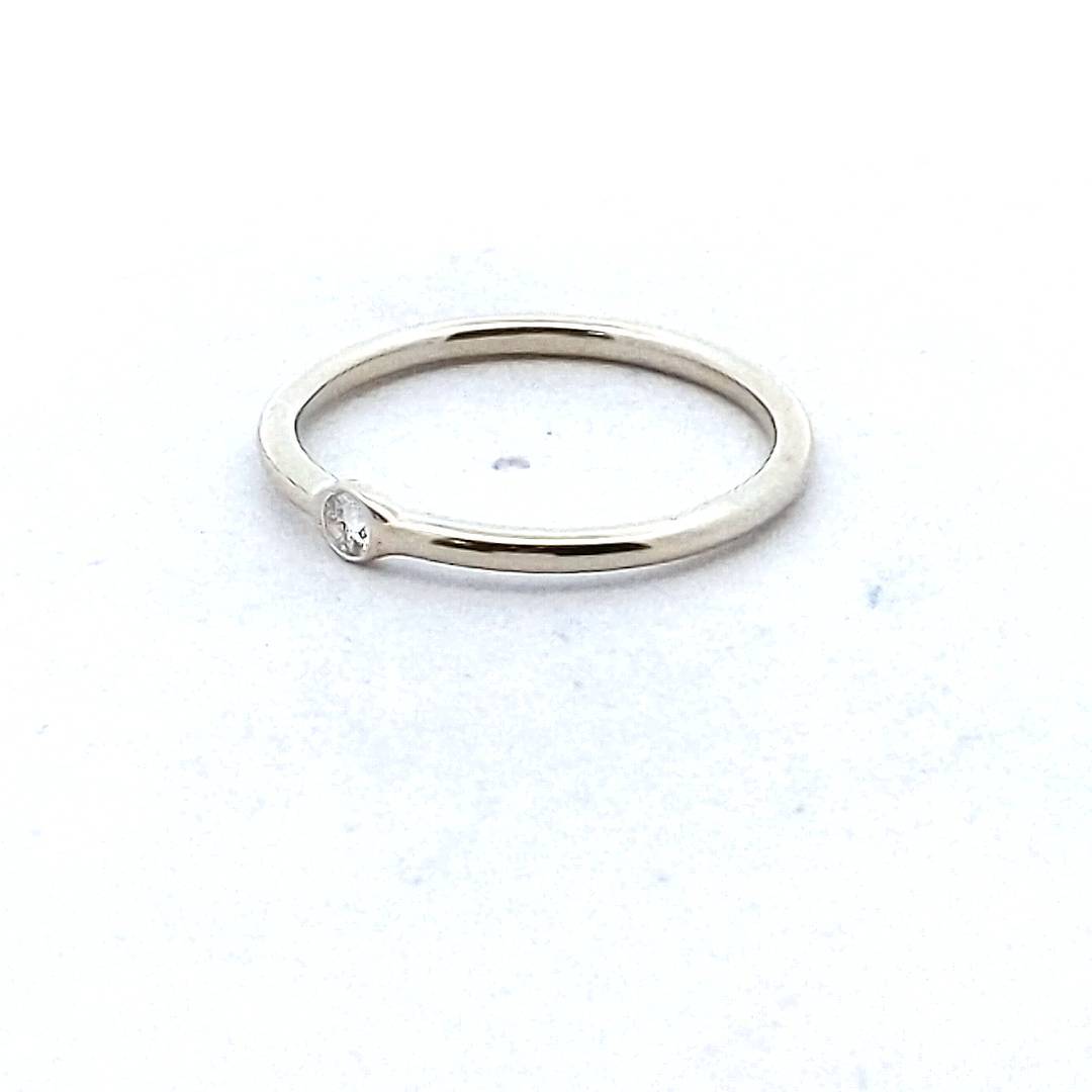 Estate 14K White Gold Bezel Set Diamond Stackable Band