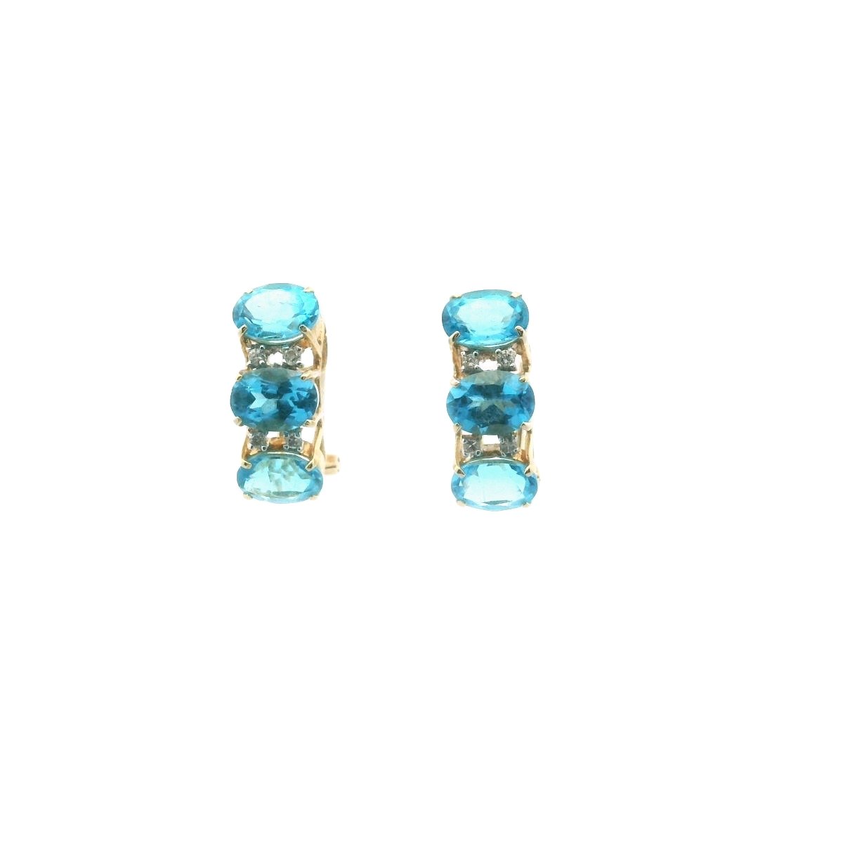 14K Yellow Gold Diamond & Blue Topaz Earrings