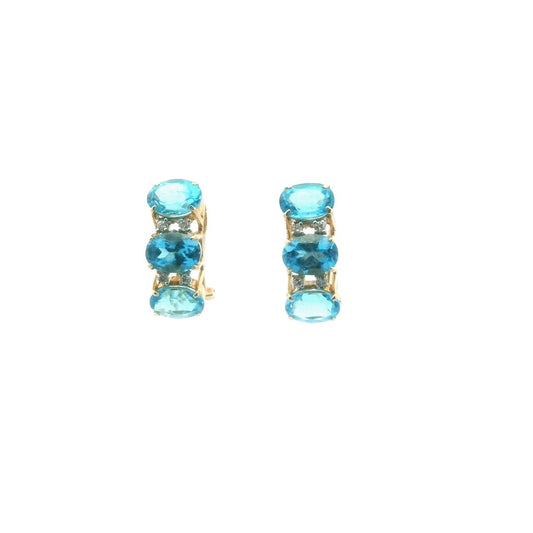 14K Yellow Gold Diamond & Blue Topaz Earrings