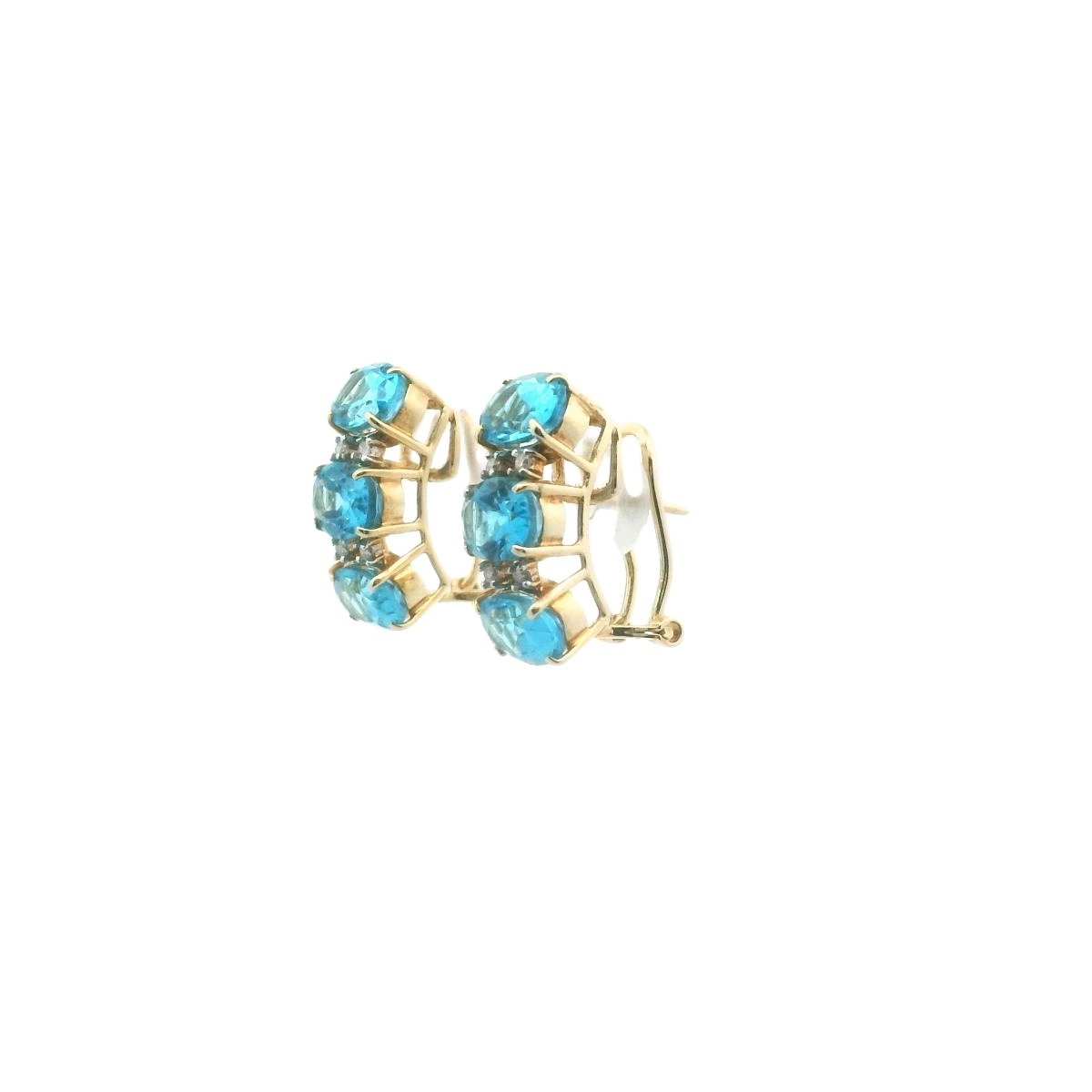 14K Yellow Gold Diamond & Blue Topaz Earrings