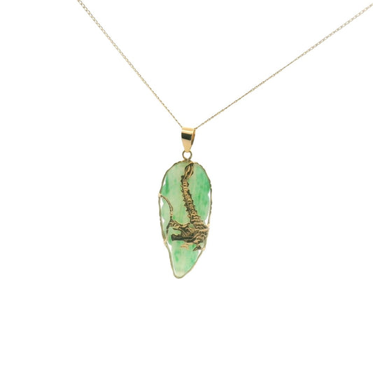 14K Yellow Gold Jadeite Dragon Necklace
