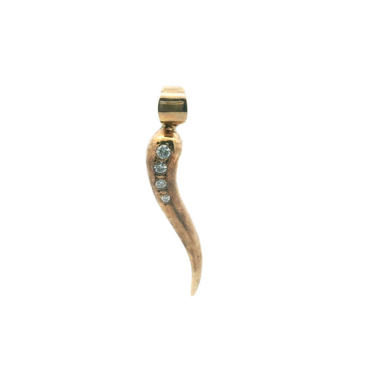 Vintage 14K Yellow Gold Diamond Italian Horn Pendant