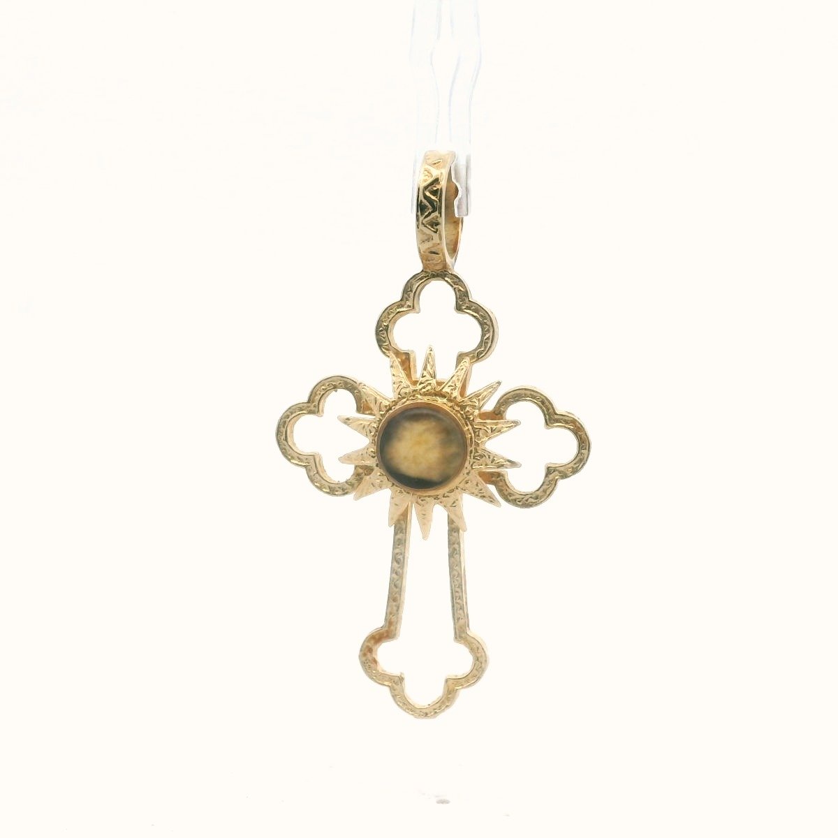 Vintage 14K Yellow Gold Nativity Stone Relic Cross Pendant