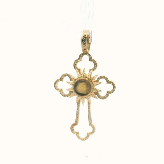 Vintage 14K Yellow Gold Nativity Stone Relic Cross Pendant