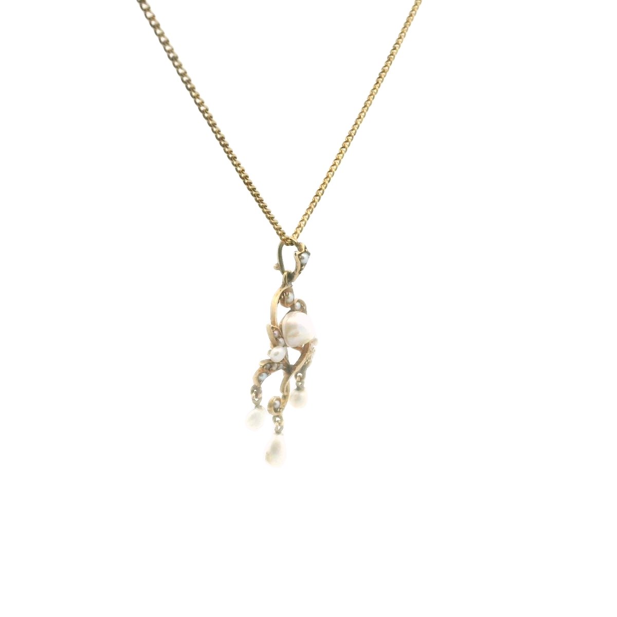 Edwardian 14K Yellow Gold Natural Pearl Lavalier Necklace